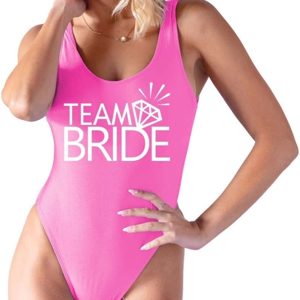 MUZHI Bride Retro One Piece Swimsuit Team BrideSwimwear Removable Pad size L
